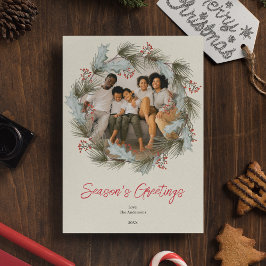 Tarjeta Festiva Elegante acuarela Wreath Christmas Photo Card