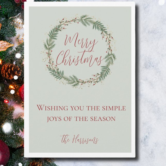 Tarjeta Festiva Elegante acuarela Wreath Navidades no fotográficos (Elegant Watercolor Wreath Non-Photo Christmas Card)