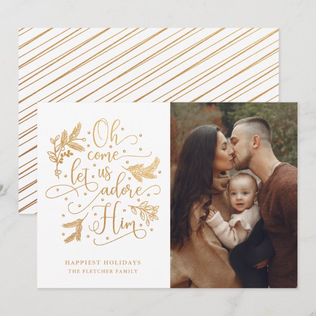 Tarjeta Festiva Elegante Adore Him | Navidades de fotografía | Bla (Anverso / Reverso)