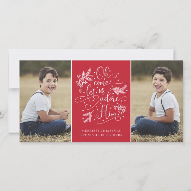 Tarjeta Festiva Elegante Adore Him | Navidades Dos Foto (Anverso)