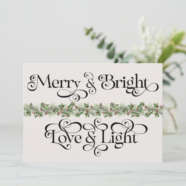Tarjeta Festiva Elegante Alegre y Brillante en Amor y Luz Navideña (Anverso de pie)