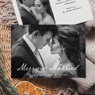 Tarjeta Festiva Elegante Alegre y Casada Lazo Foto de Recién Casad