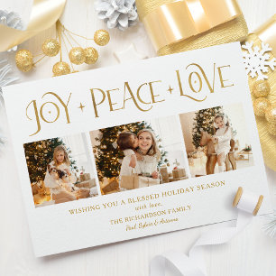 Tarjeta Festiva Elegante Alegría Paz Amor Script 3-Foto