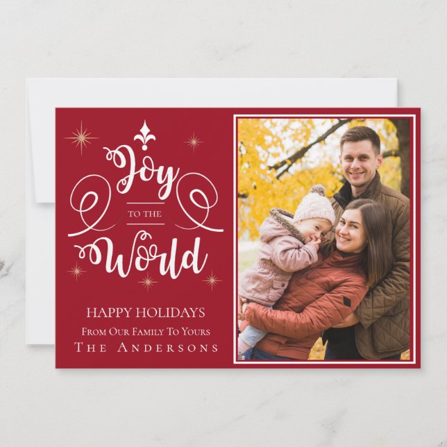 Tarjeta Festiva Elegante Alegría Roja A La Foto De La Familia Mund (Anverso)
