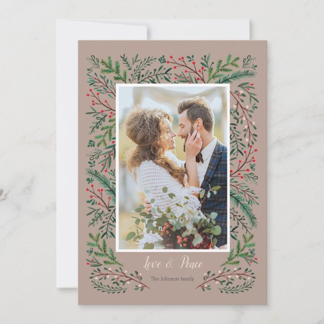 Tarjeta Festiva Elegante amor y paz Green Pine Tree wreath Photo (Anverso)