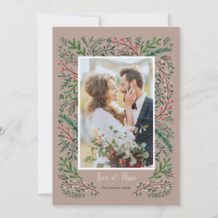 Tarjeta Festiva Elegante amor y paz Green Pine Tree wreath Photo