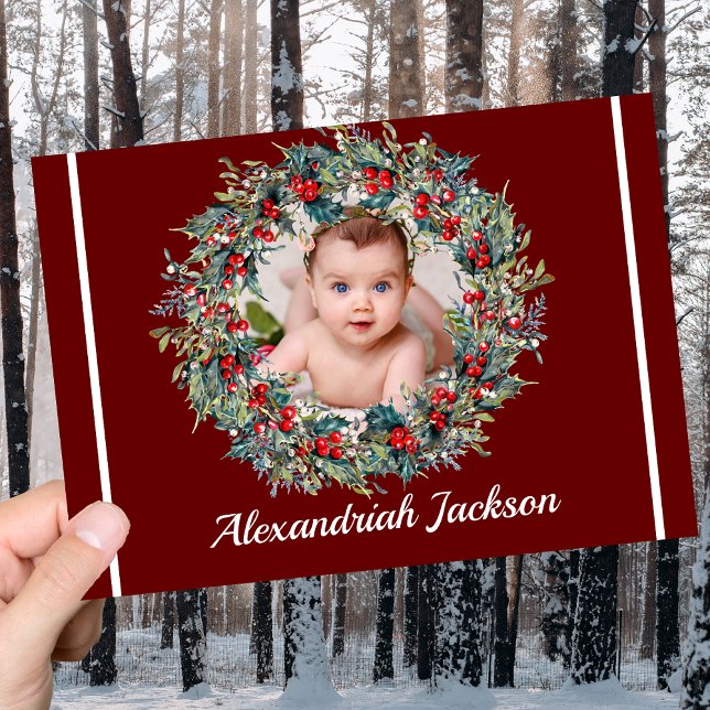 Tarjeta Festiva Elegante Añadir Navidades de fotos Xmas wreath bur (Subido por el creador)