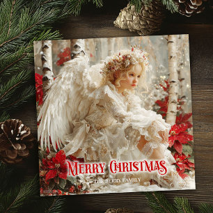 Tarjeta Festiva Elegante ángel angelical rojo dorado destellos fes