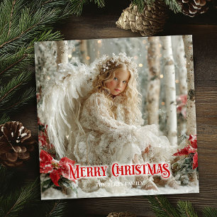 Tarjeta Festiva Elegante ángel angelical rojo dorado resplandor fe