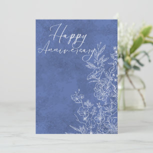 Tarjeta Festiva Elegante aniversario de Floral Blanca Azul