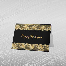 Tarjeta Festiva Elegante Año Nuevo de Encaje Falso de Oro
