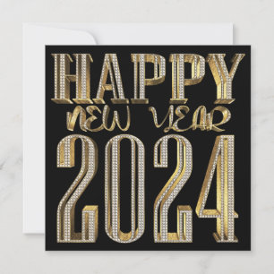 Tarjeta Festiva Elegante Año Nuevo Feliz Año Nuevo 2024 Negro y Or