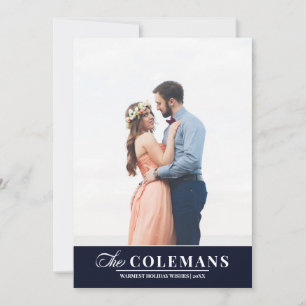 Tarjeta Festiva Elegante apellido Azul   Foto vertical de vacacion