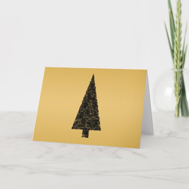 Tarjeta Festiva Elegante árbol de Navidad. Negro y oro. (Anverso)