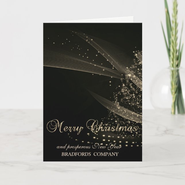 Tarjeta Festiva Elegante Árbol negro brillante de Navidad, compañí (Anverso)
