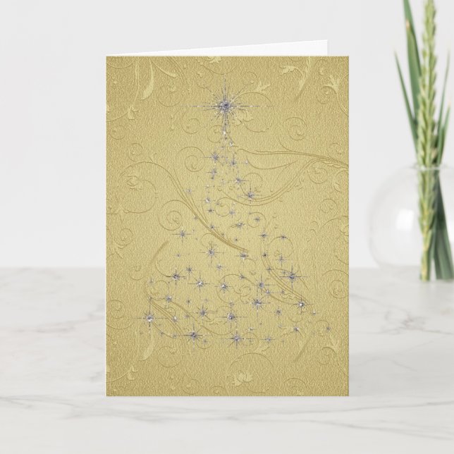 Tarjeta Festiva Elegante árbol plateado dorado (Anverso)