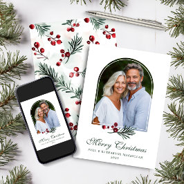 Tarjeta Festiva Elegante Arch Winter Greenery Holiday Photo
