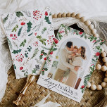 Tarjeta Festiva Elegante Arco Botánico Felices Fiestas 1 Foto<br><div class="desc">Esta colección cuenta con flores de color agua rojo,  bayas y vegetación de invierno con tipografía moderna y elegante,  con un patrón botánico de invierno.</div>