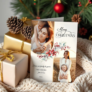 Tarjeta Festiva Elegante Arco de oro floral navideño 2-Foto