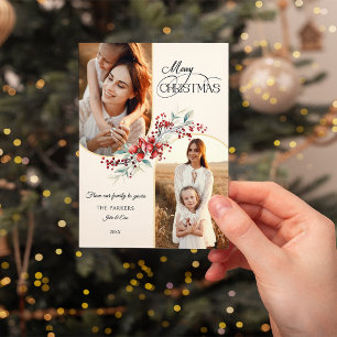 Tarjeta Festiva Elegante Arco de oro floral navideño 2-Foto