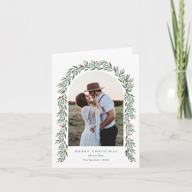 Tarjeta Festiva Elegante Arco de Verdor Moderno 2 Navidades de fot (Anverso)