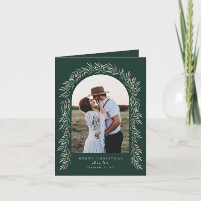 Tarjeta Festiva Elegante Arco de Verdor Moderno 2 Navidades de fot (Anverso)