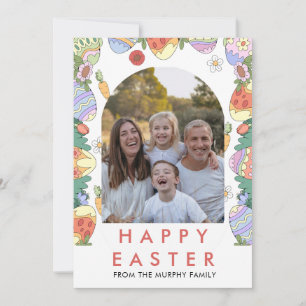 Tarjeta Festiva Elegante Arco Floral Colorido de Pascua Foto Famil