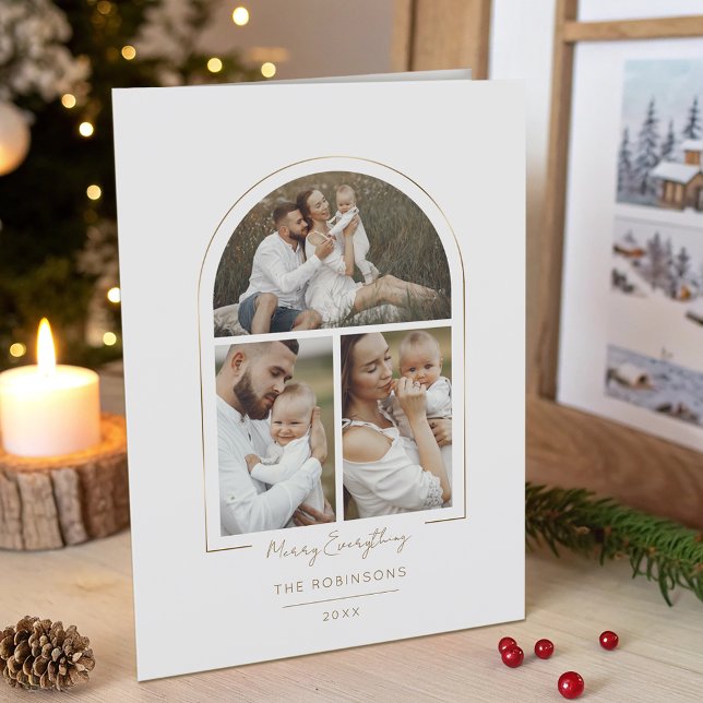 Tarjeta Festiva Elegante Arco Mínimo De Línea De Oro 3-Foto (Subido por el creador)