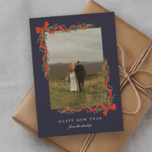 Elegante arco rojo con foto verde Año Nuevo