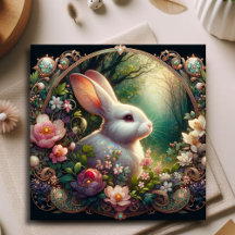 Elegante Art Nouveau Rabbit Floral Woodland Easter