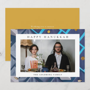 Tarjeta Festiva Elegante Azul Feliz Hanukká Familia 1 Foto