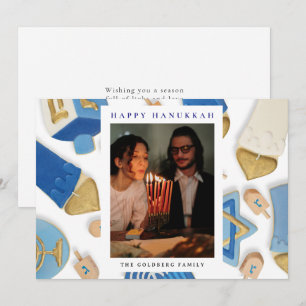 Tarjeta Festiva Elegante Azul Feliz Hanukká Familia 1 Foto