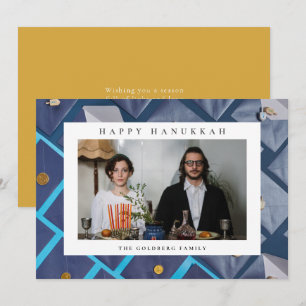 Tarjeta Festiva Elegante Azul Feliz Hanukkah Familia 1 Foto