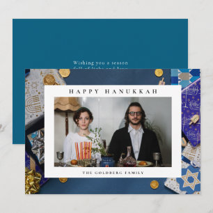 Tarjeta Festiva Elegante Azul Feliz Hanukkah Familia 1 Foto