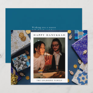 Tarjeta Festiva Elegante Azul Feliz Hanukkah Familia 1 Foto