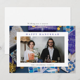 Tarjeta Festiva Elegante Azul Feliz Hanukkah Familia 1 Foto