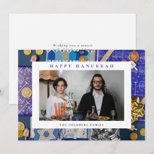 Tarjeta Festiva Elegante Azul Feliz Hanukkah Familia 1 Foto