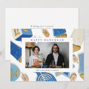 Tarjeta Festiva Elegante Azul Feliz Hanukkah Familia 1 Foto