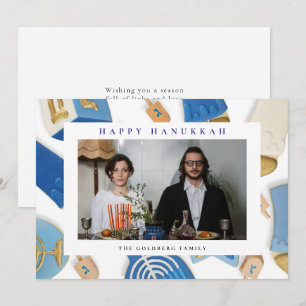Tarjeta Festiva Elegante Azul Feliz Hanukkah Familia 1 Foto