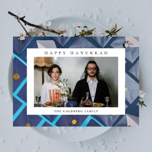 Tarjeta Festiva Elegante Azul Feliz Hanukkah Familia 1 Foto