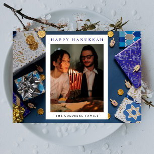 Tarjeta Festiva Elegante Azul Feliz Hanukkah Familia 1 Foto