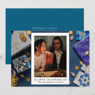 Tarjeta Festiva Elegante Azul Feliz Hanukkah Familia 1 Foto