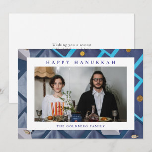 Tarjeta Festiva Elegante Azul Feliz Hanukkah Familia 1 Foto