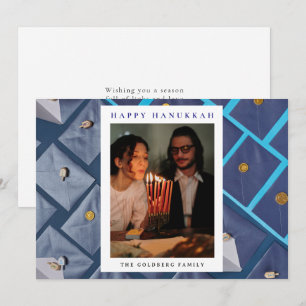 Tarjeta Festiva Elegante Azul Feliz Hanukkah Familia 1 Foto