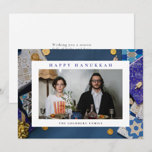 Tarjeta Festiva Elegante Azul Feliz Hanukkah Familia 1 Foto