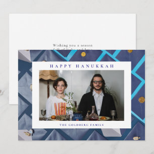 Tarjeta Festiva Elegante Azul Feliz Janucá Familia 1 Foto