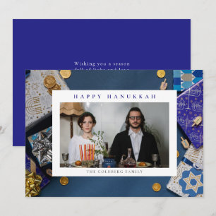 Tarjeta Festiva Elegante Azul Feliz Janucá Familia 1 Foto