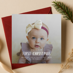 Tarjeta Festiva Elegante bebé de la primera familia de fotos rojas