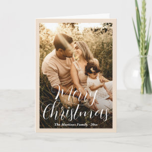 Tarjeta Festiva Elegante Beige Neutral Foto Navidades modernos