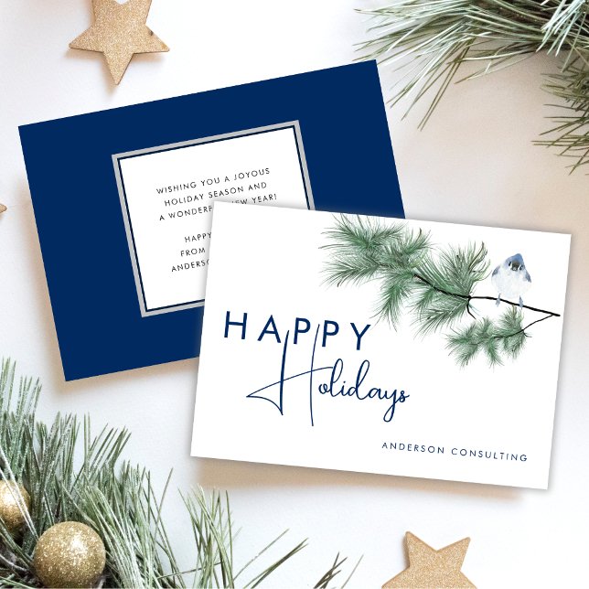 Tarjeta Festiva Elegante Bird Azul Moderno Feliz Vacaciones de Neg (Subido por el creador)